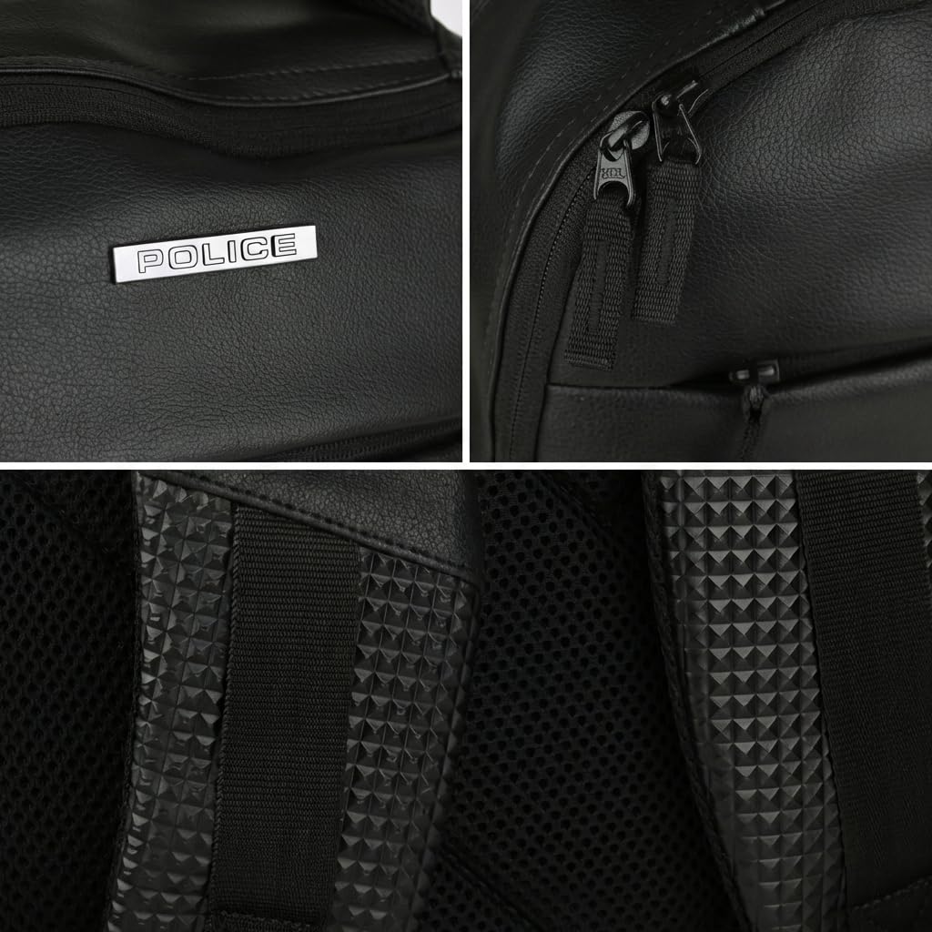 Police Zaino Casual Elegante Nero, in PU, Borsa Computer Lavoro Uomo, Spallacci Imbottiti, Durevole e Resistente, Università 30 L