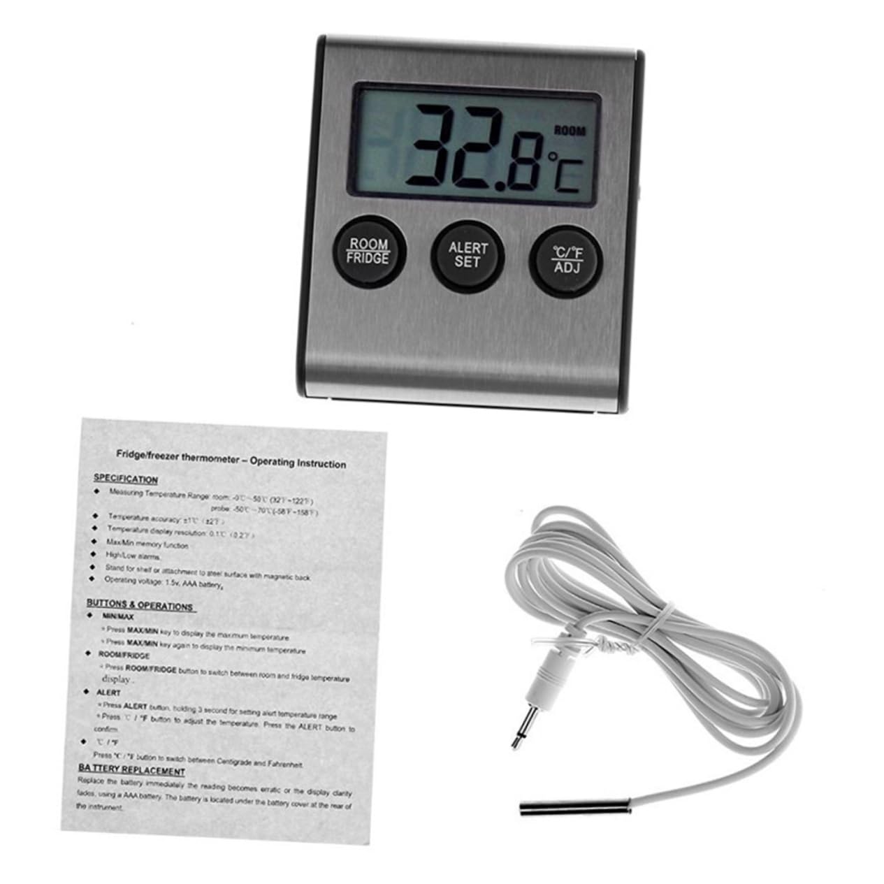 PRETYZOOM 3pezzi Termometro Digitale Per Frigorifero e Congelatore Con Allarme Alta e Bassa Temperatura Strumento Pratico Per Cucina Display Lcd Compatto e Accurato Senza Batteria