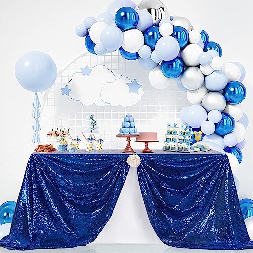 Image of B-COOL Rectangle Tablecloth Blue Sequin Tablecloth Glitter Fabric 6ft Long Table Cloth for Wedding Party Dining Banquet Independence Day Tablecloths Decoration, 60x102 inch