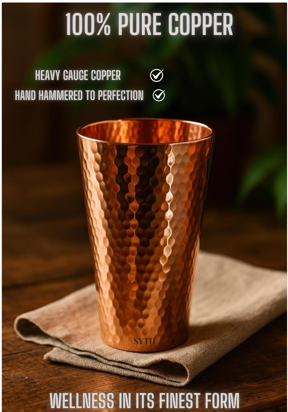100% Pure Copper Luxury Tumblers Set of 2 –18 Oz Large Drinkware Glass for Cocktails, Iced Tea, Moscow Mule, Water, Ayurvedic Detox, Handcrafted Hammered Copper Cups | Luxury Gift Packaging| (2)