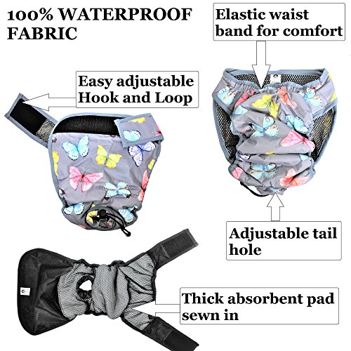 Image of Leak Proof Waterproof Cat Dog Diapers Female Washable Reusable Absorbent Pad Padding Lined for Small Medium Large Pets (M: Waist 16 inch - 20 inch, Pack of 2pcs Pink and Gray)