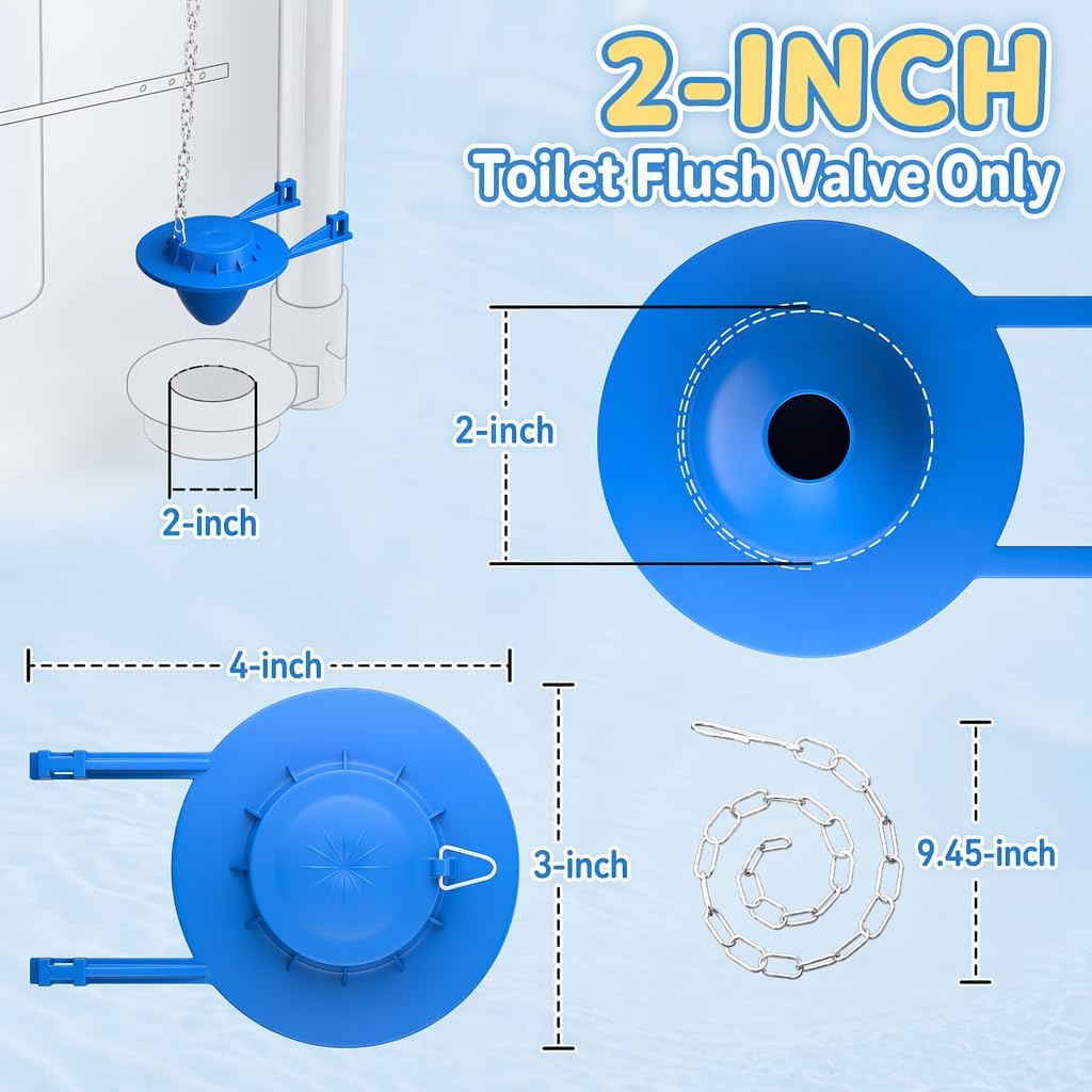 3-Pack Toilet Flapper 2 Inch Replacement Kit with Stainless Steel Chain | Silicone flapper valve for toilet tank. Adjustable toilet stopper replacement kit helps fix leaks and save water.
