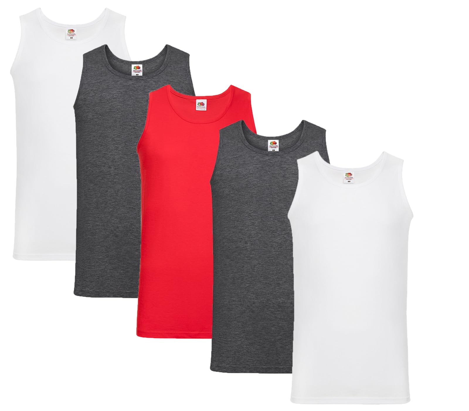 Fruit of the Loom Herren Unterhemd M L XL XXL 3XL 4XL auch Farbsets (5erPack), 2xWeiss 2xDarkHeather 1xRot + 1 HL-Kauf Notizblock XL