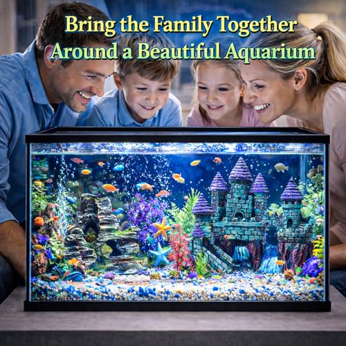 Mechpia 13 Pieces Aquarium Decorations Kit, Fish Tank Decorations Set Small Resin Castle and Rockery Betta Fish Cave Hideout Coral Artificial Plastic Plants Ornament Accessories - Image 4