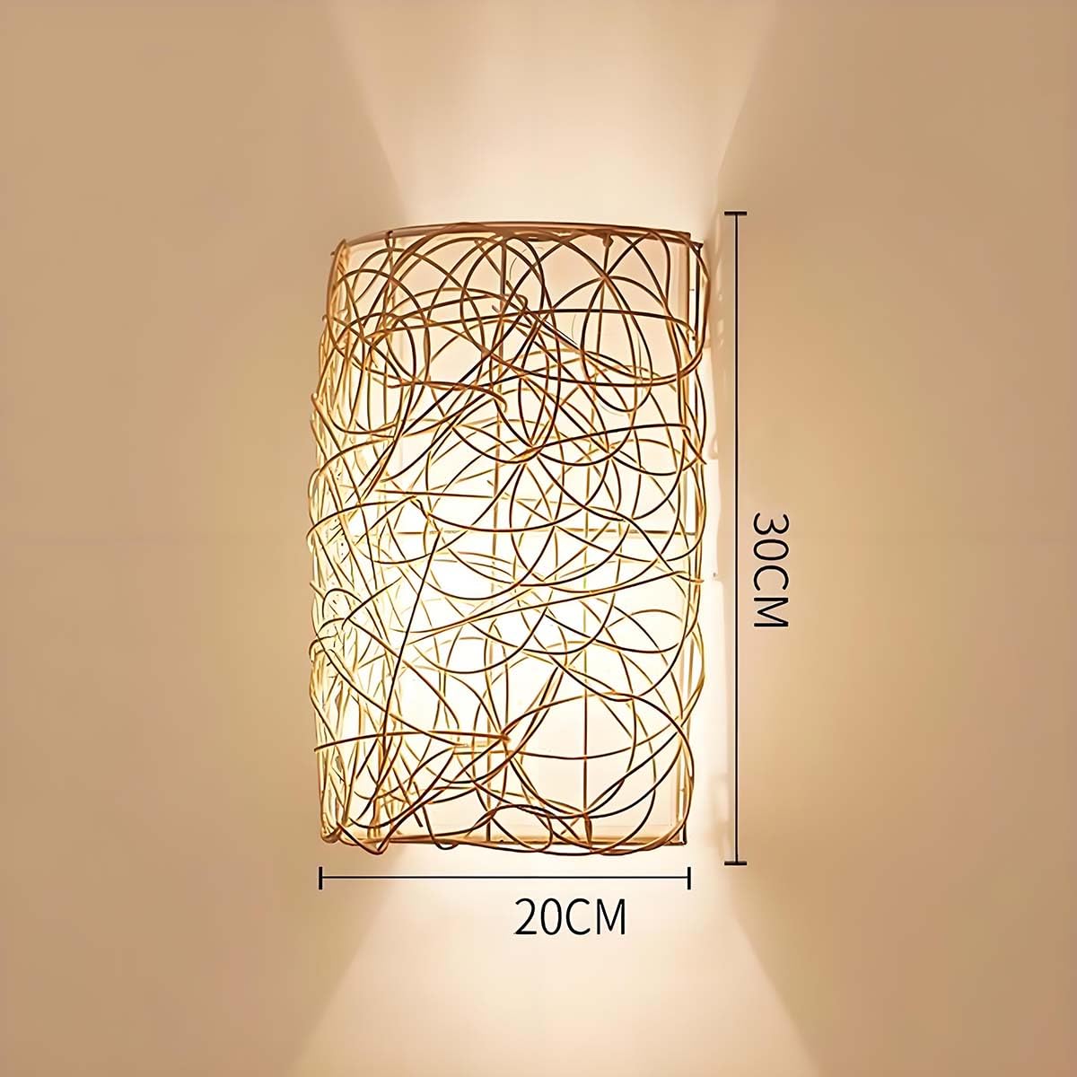 AoLa Boho Wandleuchte Vintage, Innen Rattan Wandlampe Handgewebter E27 Dekoration Wandbeleuchtung aus Naturmaterial Up Down Beleuchtung Retro Lampe mit Weißer Schirm für Wohnzimmer Heim,A