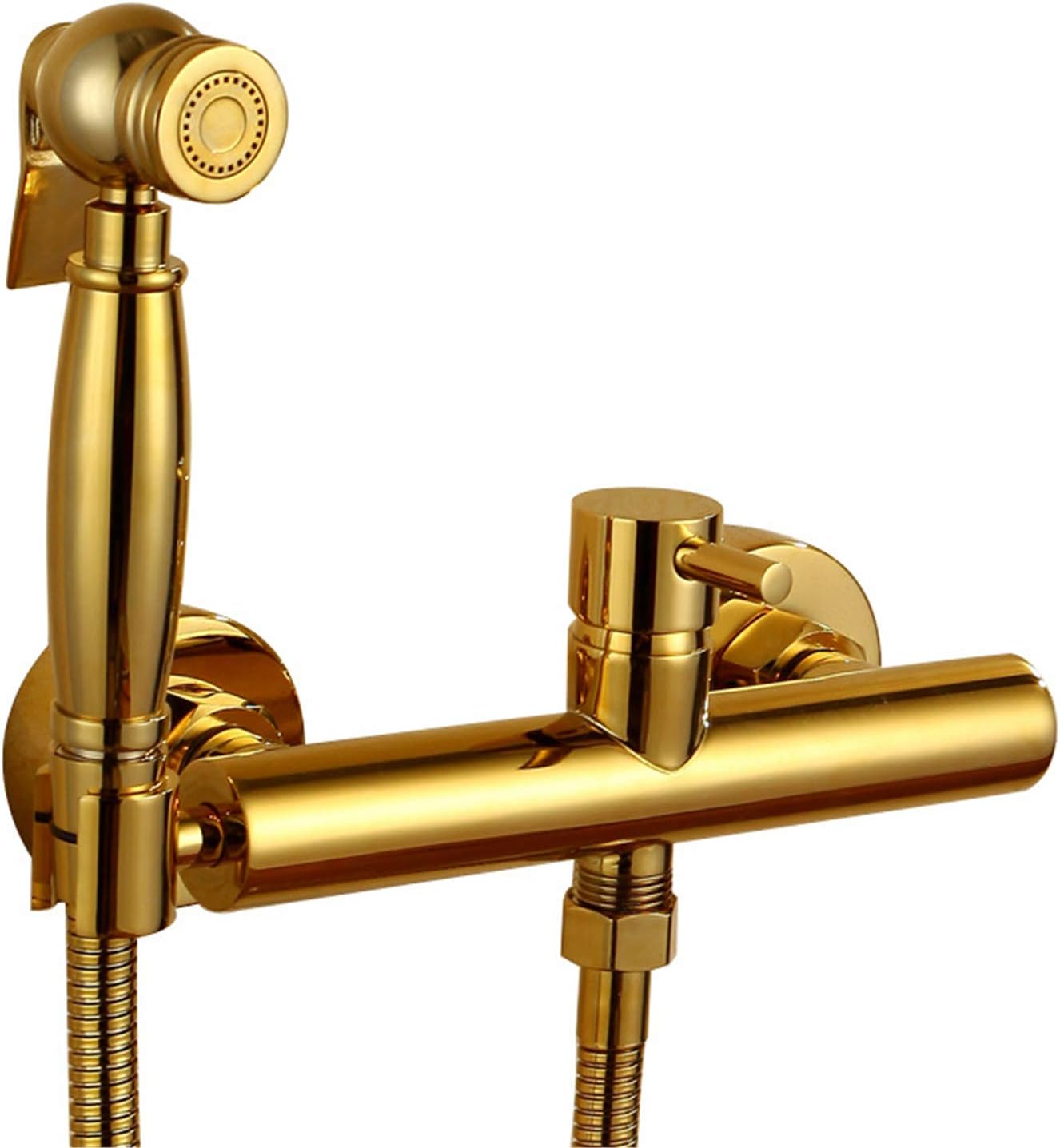 Toilet Bidet Sprayer Set, Hygienic Shower Hand Toilet Spray, Electroplate Gold Solid Brass Shower Bidet Set,15cm Hole Distance,15cm Hole Distance