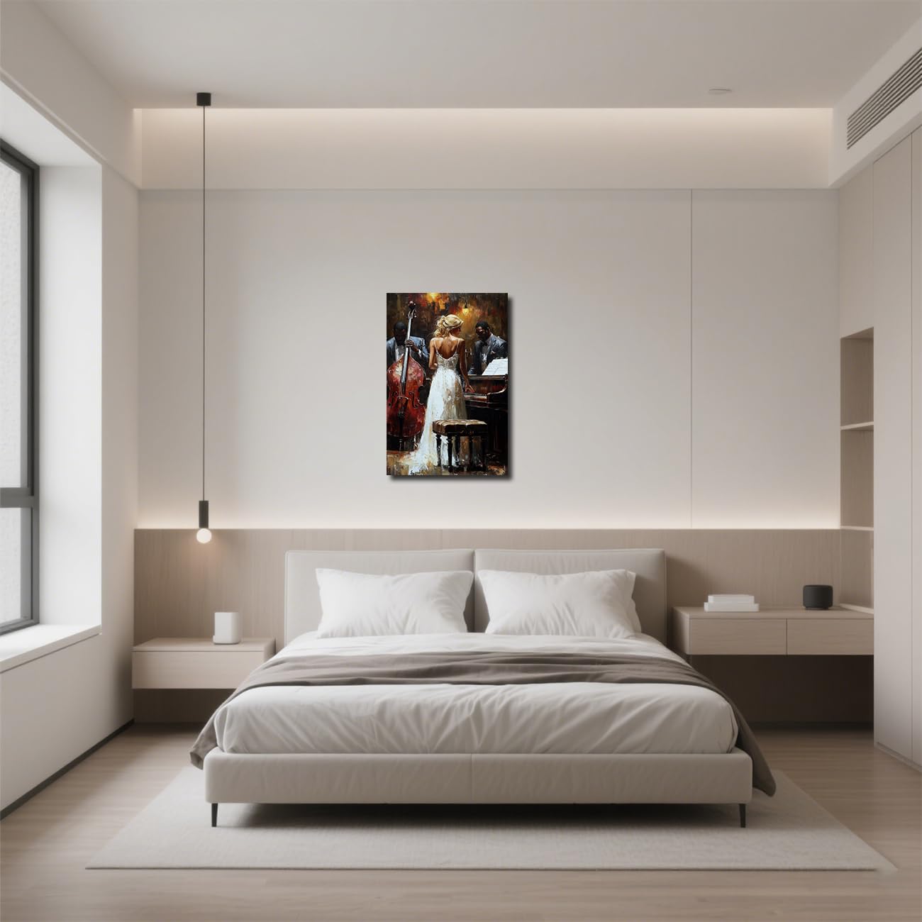Quadro da Parete con Tema Musicale afroamericano, Ispirato al Jazz e al Jazz, con Immagini di Donne, Dipinto Astratto a Tema Musicale per Camera da Letto, Bar e Pub, incorniciato