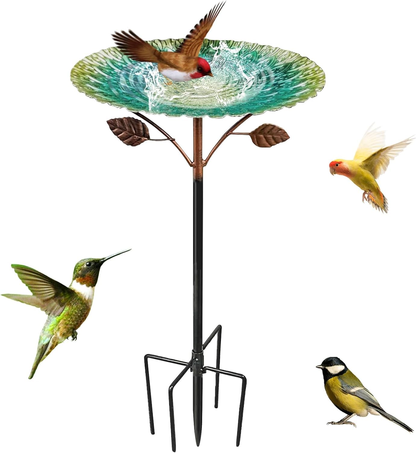 Baño para pájaros grande, 85 cm con base de 5 puntas, resistente al invierno para jardín, bebedero para pájaros a prueba de heladas para pájaros silvestres, bebedero de agua para pájaros