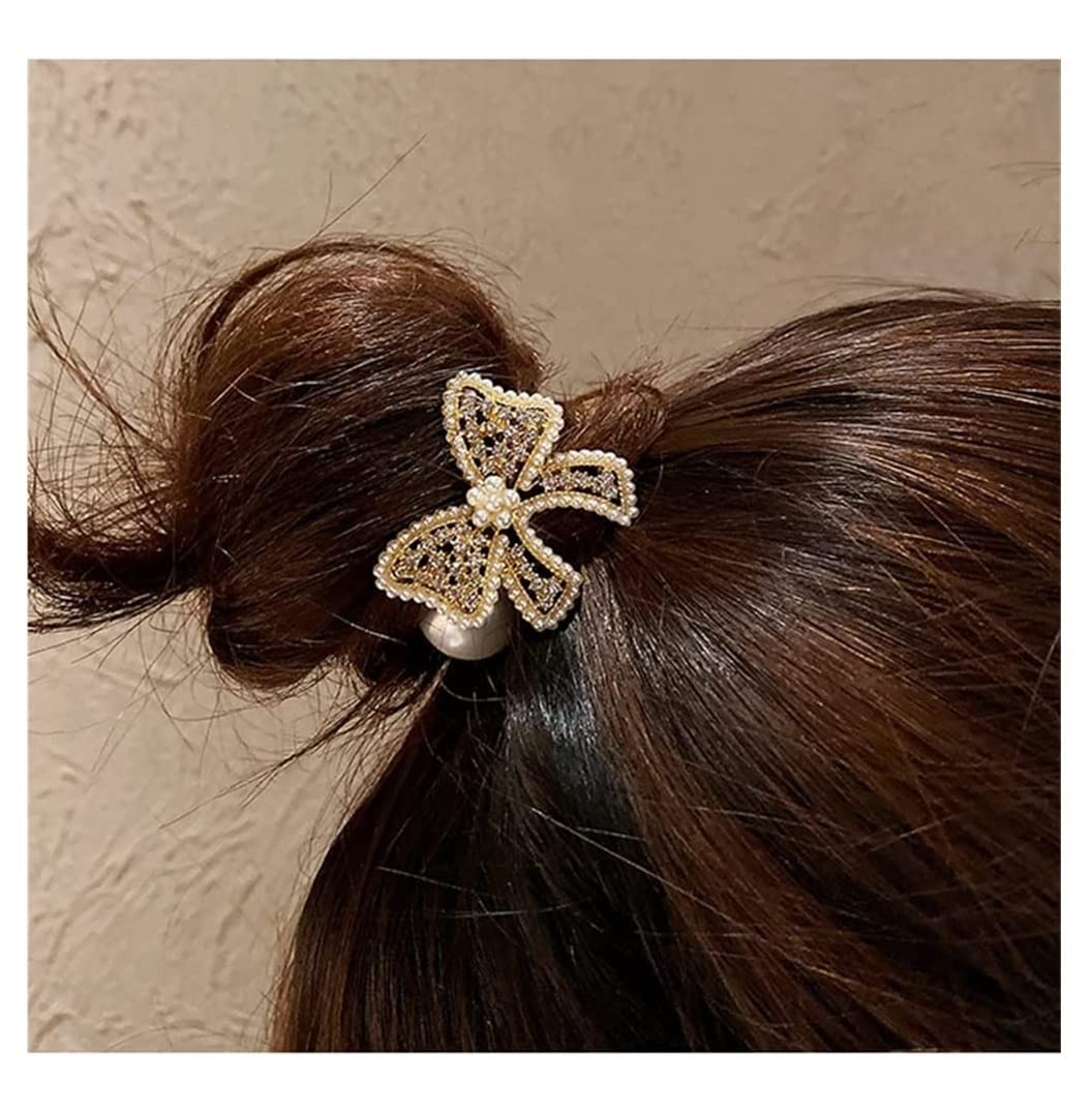 Feste Elastici Capelli 10pcs Bow Knot Pearl Hair Ring Rope Ponytail Balls Scalp Tendine Copricapo Coreano Decorazione