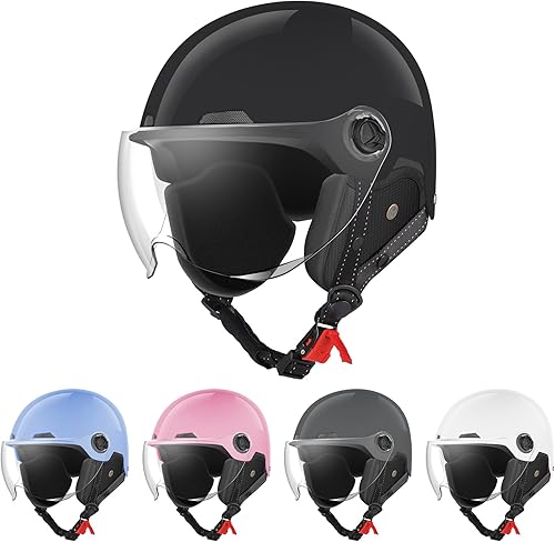Miniatura 6 de Casco de motocicleta certificado DOT, estilo alemán, medio casco para bicicleta eléctrica y scooter con gafas parabrisas, casco retro genial para