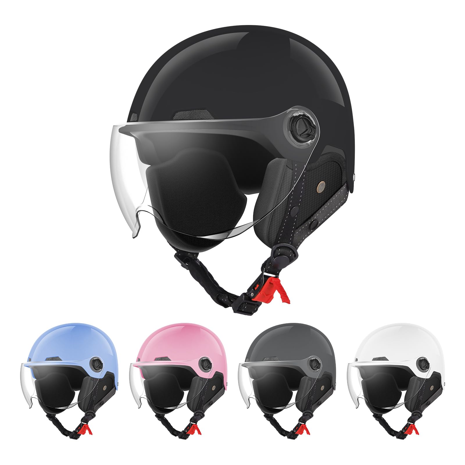 Motorcycle Half Helmet ECE/DOT Approved, Mens Ladies Open Helmet, Motorcycle Half Skull Cap Helmet With Visor, Racing DirtBike Jet Style Helmets For Scooter Cruiser Moped (Color : A, Size