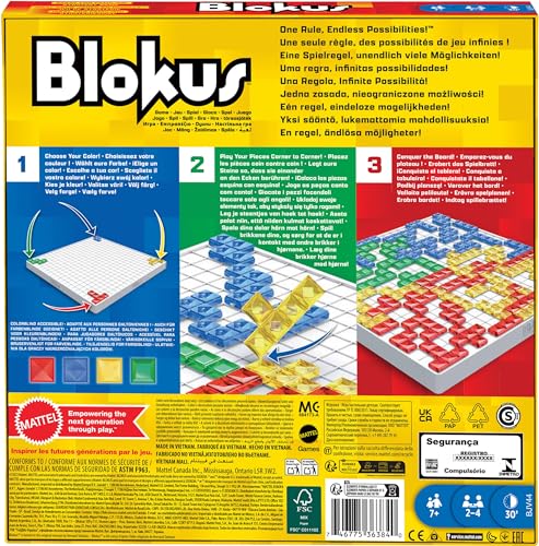 Mattel Games Blokus Spiel, Brettspiel für die Familie, Strategiespiel, für 2-4 Spieler, Gesellschaftsspiel, ab 7 Jahren, BJV44