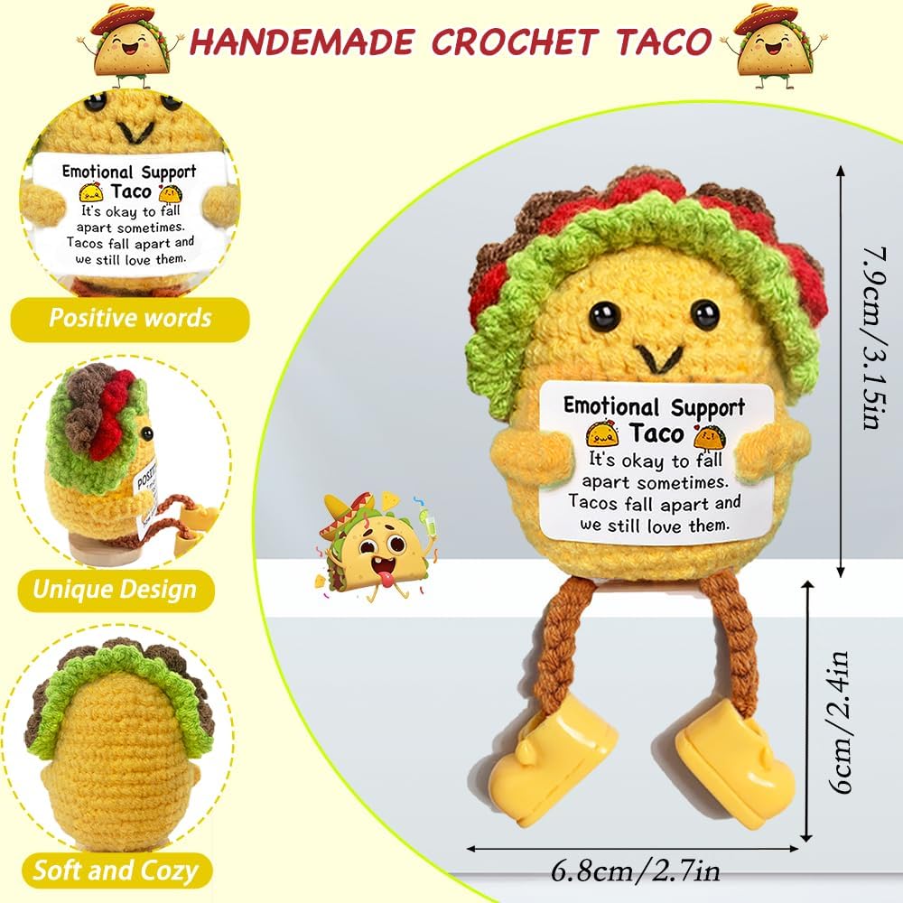 Mini Emotional Support Crochet Taco Gifts Positive Crochet Animals Taco for Women Friends Handmade Knitted Plush Stuffed Animals Funny Cute Christmas Stocking Stuffers Encouragement Gift - Image 5