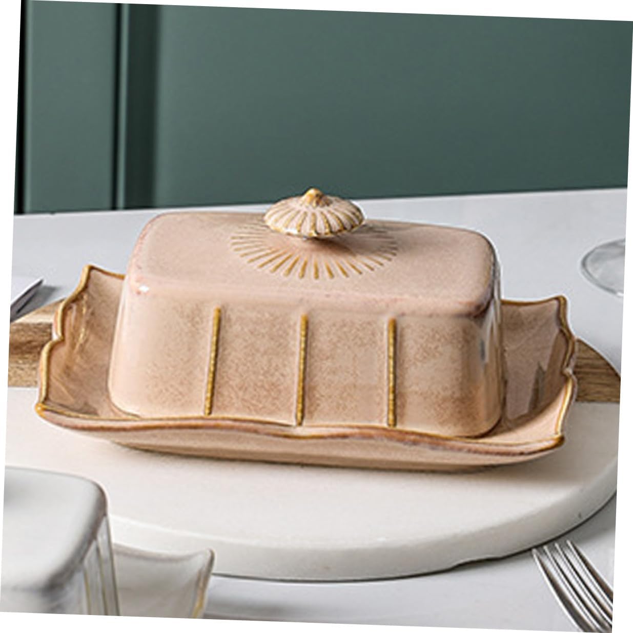 Ceramic Butter Container with Chic Design and Sturdy Construction Practical Food Serving Dish for Butter Cheese Cakes and Desserts for Kitchen and Home Use