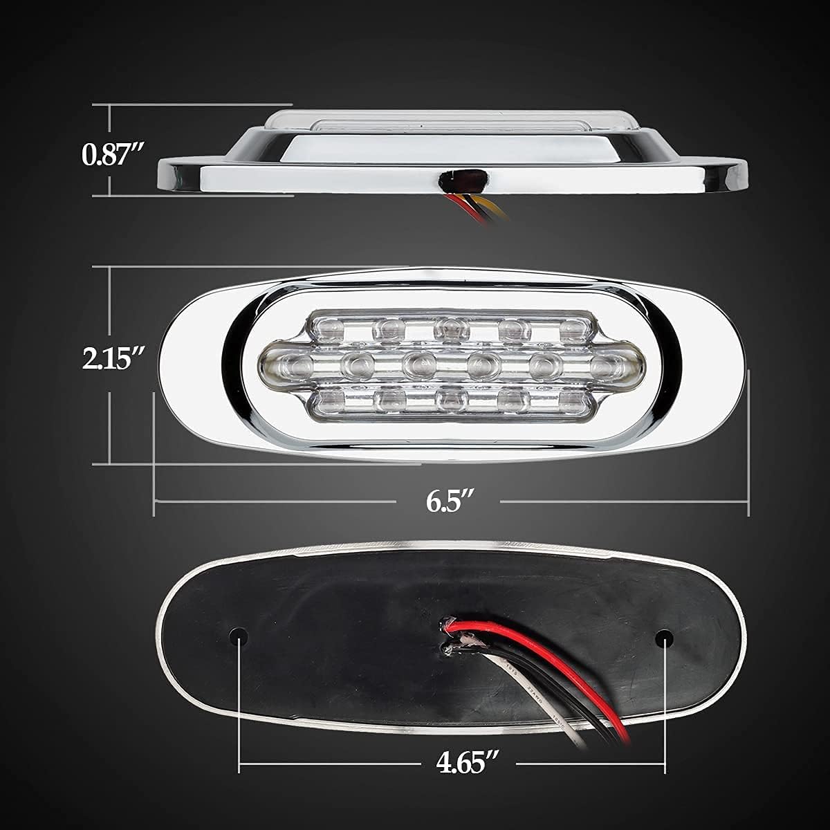 Partsam Truck Lamps Kit Clear Lens, 10Pcs 6.5" Oval Amber LED Side Marker Lights 16 Diodes Clear Lens + Pair Square Double Face Led Turn Signal Lights with Chrome Visor