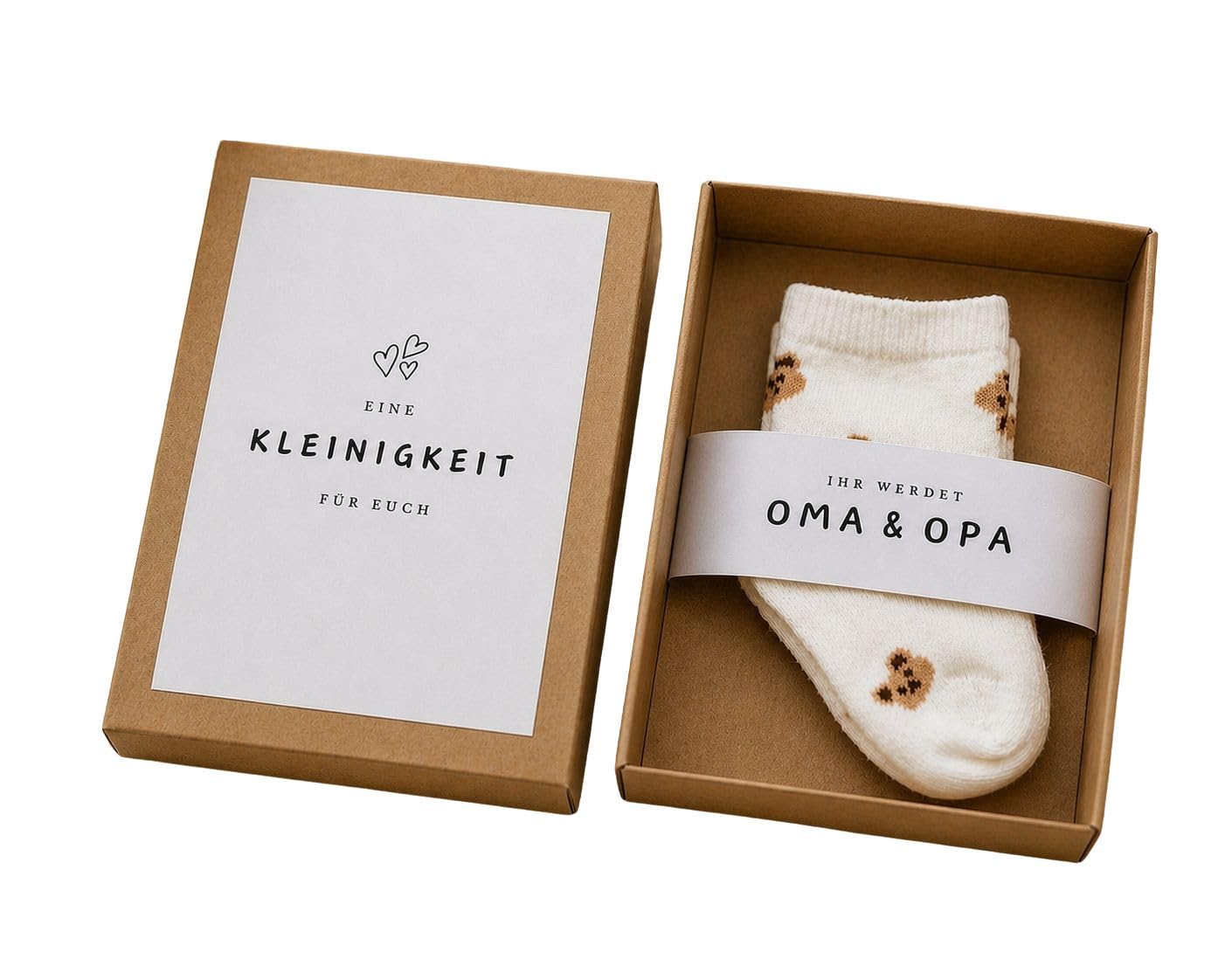 Schwangerschaft verkünden | Du wirst Oma | Du wirst Opa | Ihr werdet Oma & Opa | Baby Verkündung | Ihr werdet Oma und Opa mit Babysocken | Weiß mit Bären | Du wirst Oma, Du wirst Opa, Ihr werdet Oma & Opa, Baby Verkündung