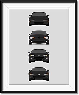 Mazda Miata MX-5 Generations Inspired Poster Print Wall Art of the History and Evolution of the Miata (Car Models: NA Miata, NB Miata, NC Miata, ND Miata) (Unframed)