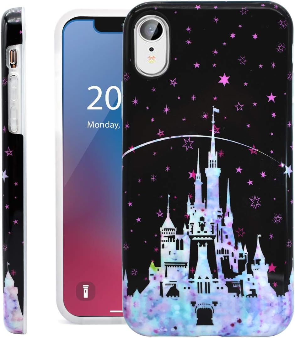 Unov Case Compatible with iPhone XR Case Soft Protective Slim TPU Shockproof Bumper Design Support Wireless Charging 6.1 Inch (Watercolor Castle)
