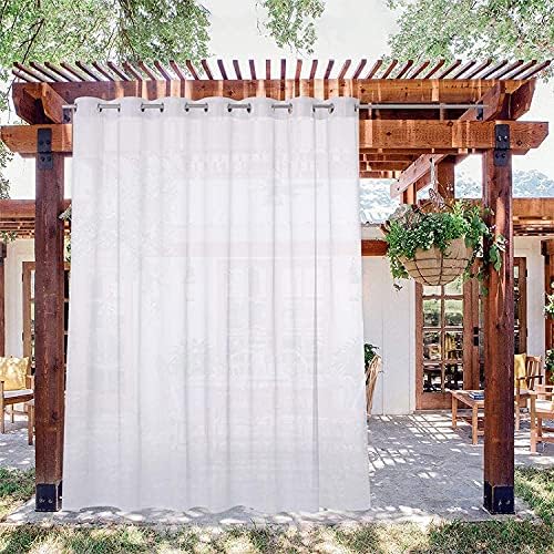 White Outdoor Sheer Curtains for Patio Holiday Decor - 2 Panels Waterproof Grommet Indoor Voile Curtain for Porch Gazebo Pergola Balcony Living Room Bedroom (White, WxL/52x84 inch)