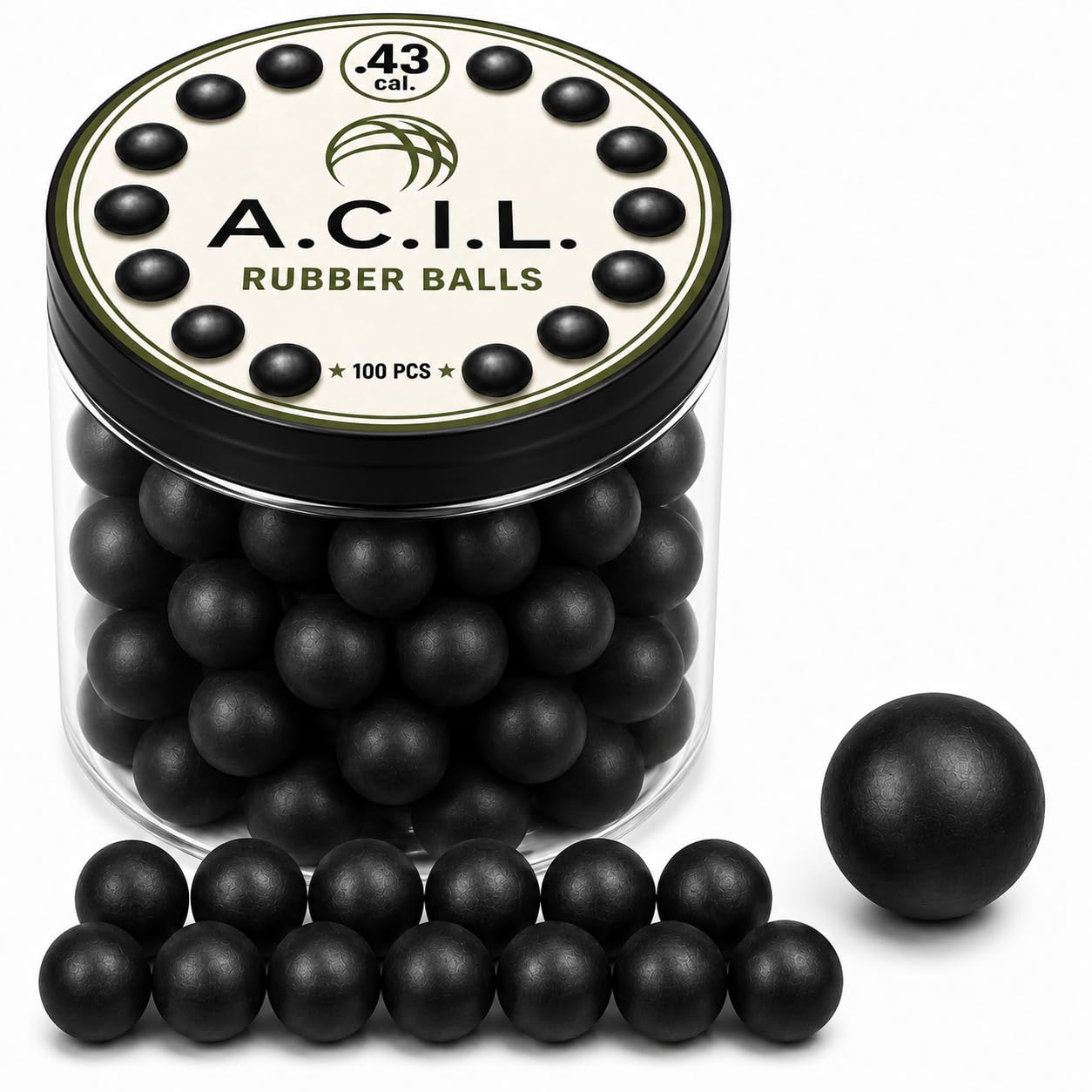 A.C.I.L 43 Cal Rubber Balls (10.9 mm) - 100 Pieces - Approx. 0.86 g Each - High Precision Solid Rubber Balls - Durable Rounds for Training & Practice