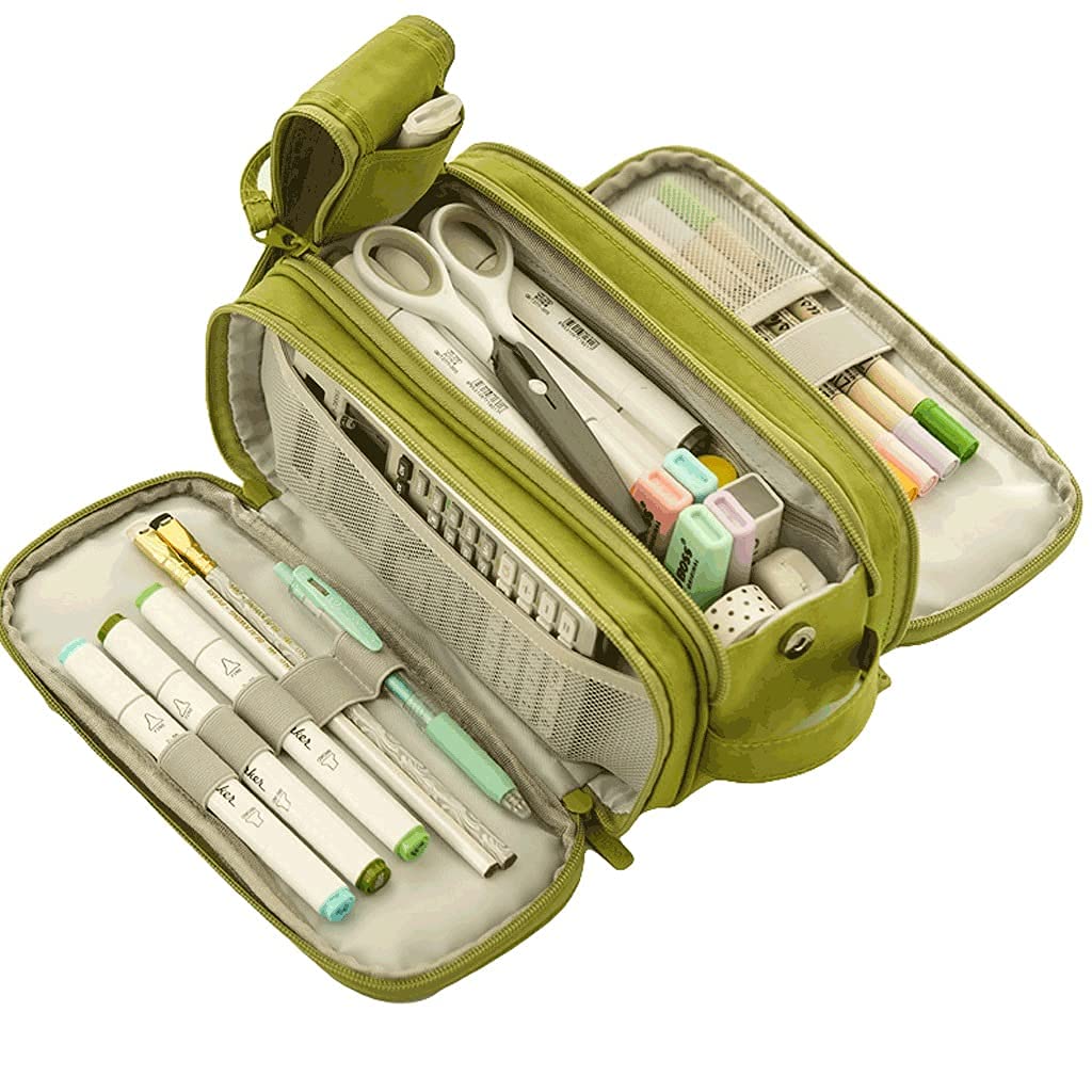 Funda de lápiz Lápiz grande Caja de lápices Bolsa de almacenamiento 3 compartimentos Organizador de escritorio Marcador de pluma pluma Efectos de escritorio simple Bolsa de lápiz -Green / Pink Pen Bag