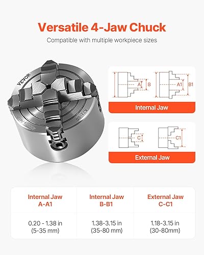 Miniatura 60 de VEVOR Mandril de torno de 3 mandíbulas, 8 pulgadas, mandril de torno autocentrante, rango de sujeción de 0.16-8 pulgadas/0.157-7.874 in