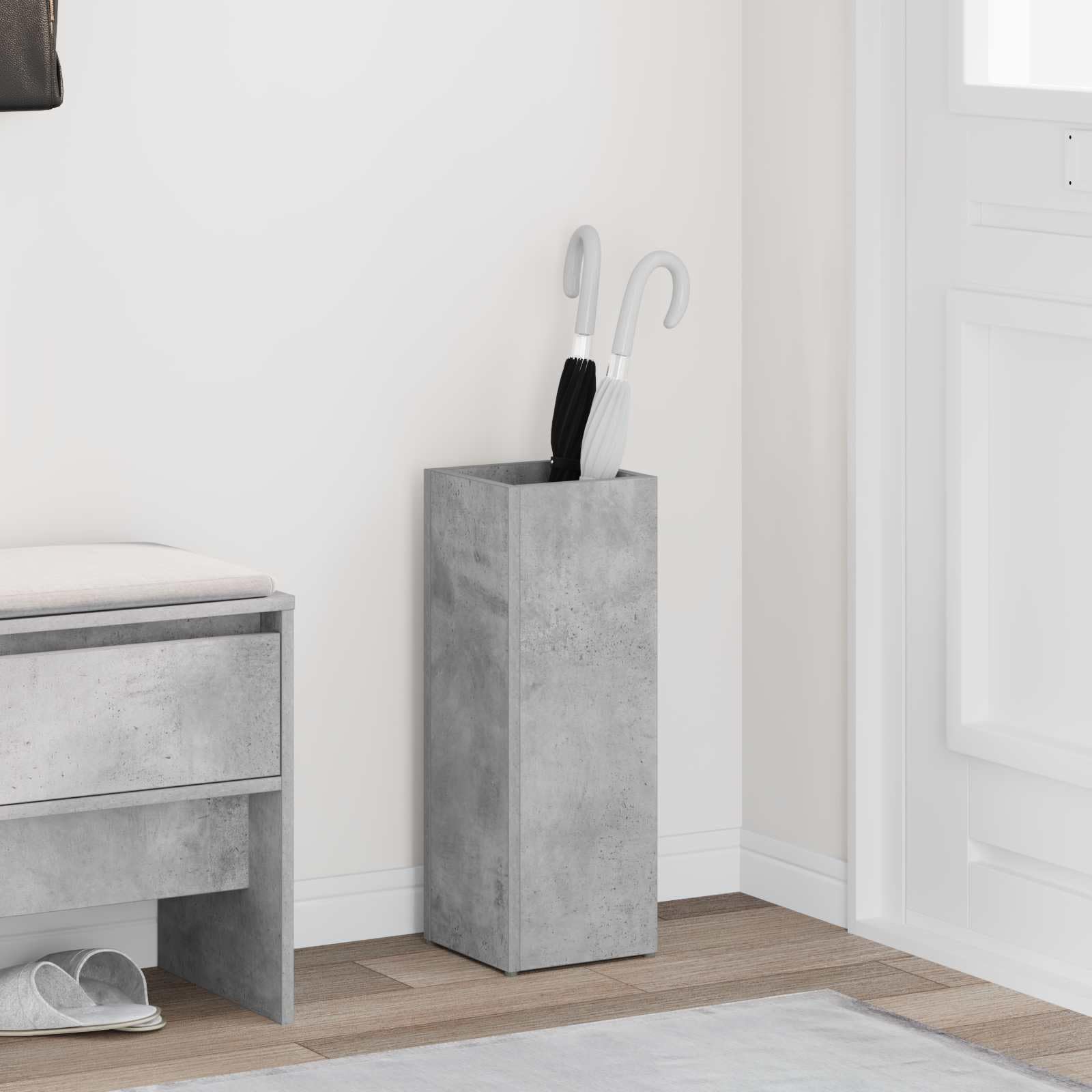 Supporto per ombrellone in cemento grigio, 20 x 20 x 55,5 cm, autoportante, per corridoio, ingresso, ingresso, con vaschetta raccogligocce e ganci, salvaspazio, stabile, design moderno