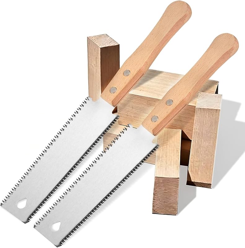 Japanese Hand Saw 2 Pack, 6 Inch Double Edge Pull Saw for Flush Cuts | Flexible SK5 Blades, 14 and 17 TPI Teeth, Wood Handles for Dowel Trimming, Hardwood, Softwood and DIY Woodworking