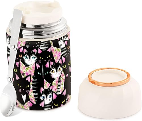 Miniatura 1 de MCHIVER Cute Cats - Tarro de comida con cuchara de acero inoxidable aislado al vacío, termo de 17 onzas para comida caliente