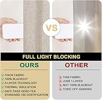 Vista 3 de PrinceDeco Cortinas de lino 100% opacas para dormitorio/sala de estar, reducen el ruido, cortinas de ventana con bloqueo de luz, cortinas