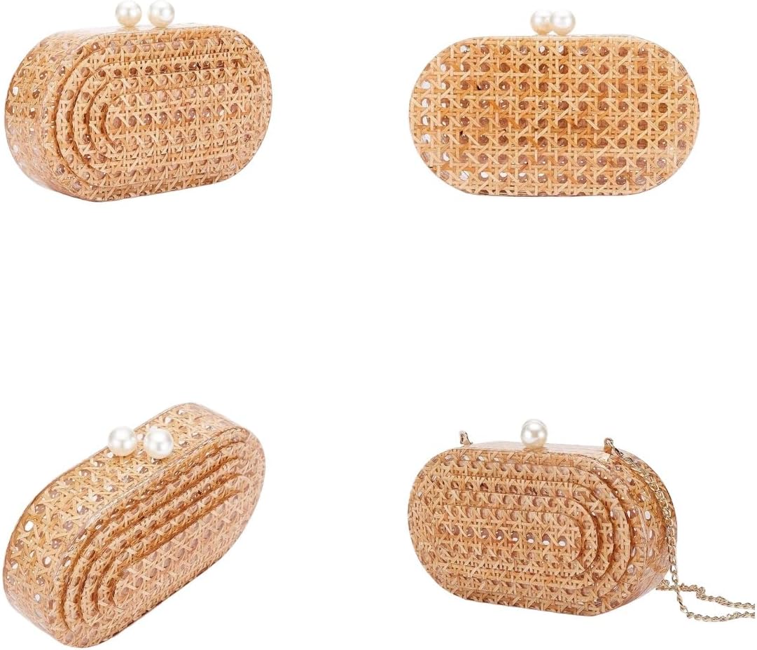 RomanticDesign Women Acrylic Handbag Rattan Woven Pattern Square Box Crossbody Handbag Shoulder Bag Chain Purse - Image 5