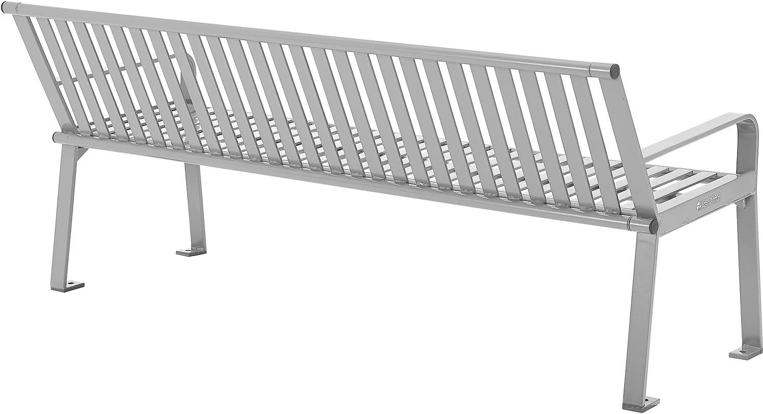 Global Industrial 6 ft. Outdoor Heavy-Duty Portable Park Bench with Back, Vertical Steel Slat, Corrosion-Resistant Gray Powder Coat Finish, Unassembled