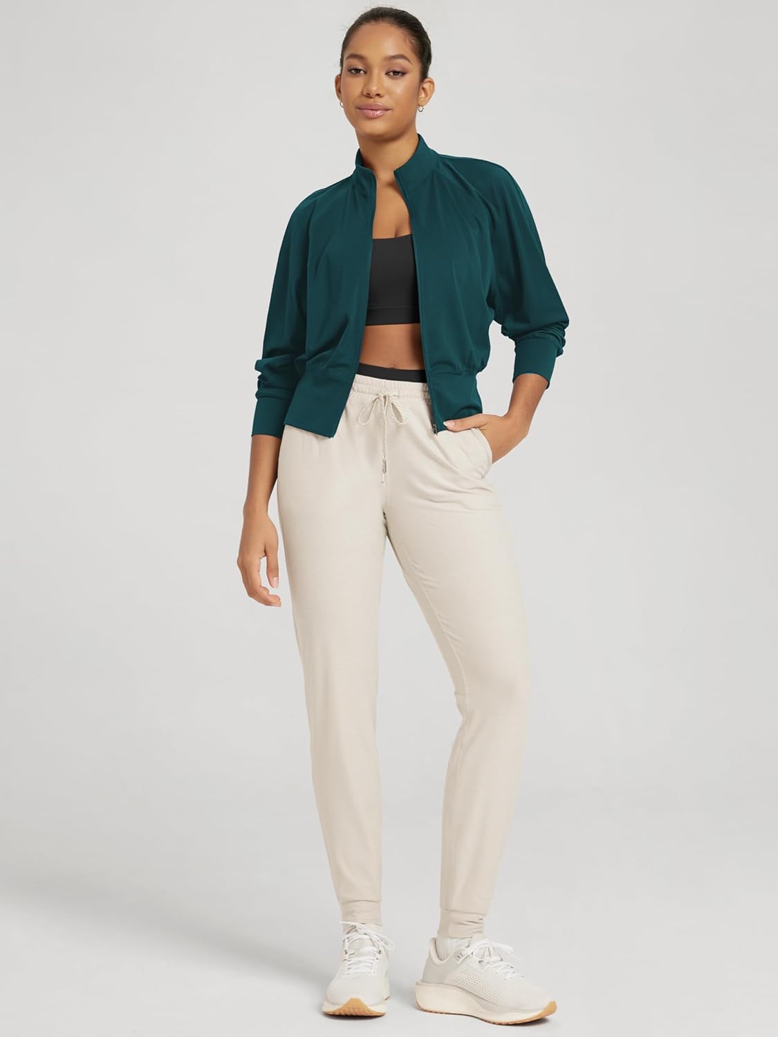 ODODOS Women's Full Zip Workout Jacket Cloud Feeling Stand Collar Long Sleeve Lightweight Athletic Yoga Tops - Image 3