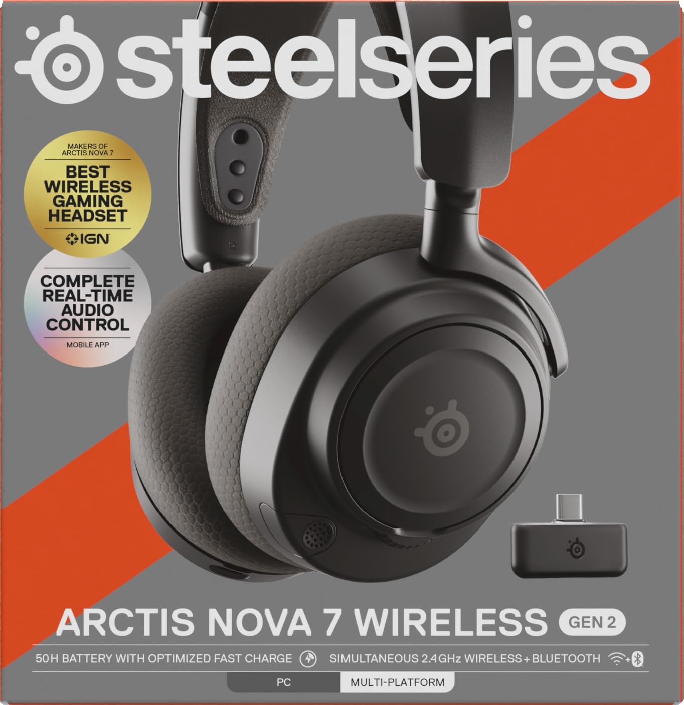SteelSeries Arctis Nova 7 Wireless Gen 2 Auriculares gaming multiplataforma -Control de app en tiempo real -Más de 50 horas -Controladores magnéticos de neodimio -2,4 GHz y Bluetooth -PC,PS5,Switch1/2
