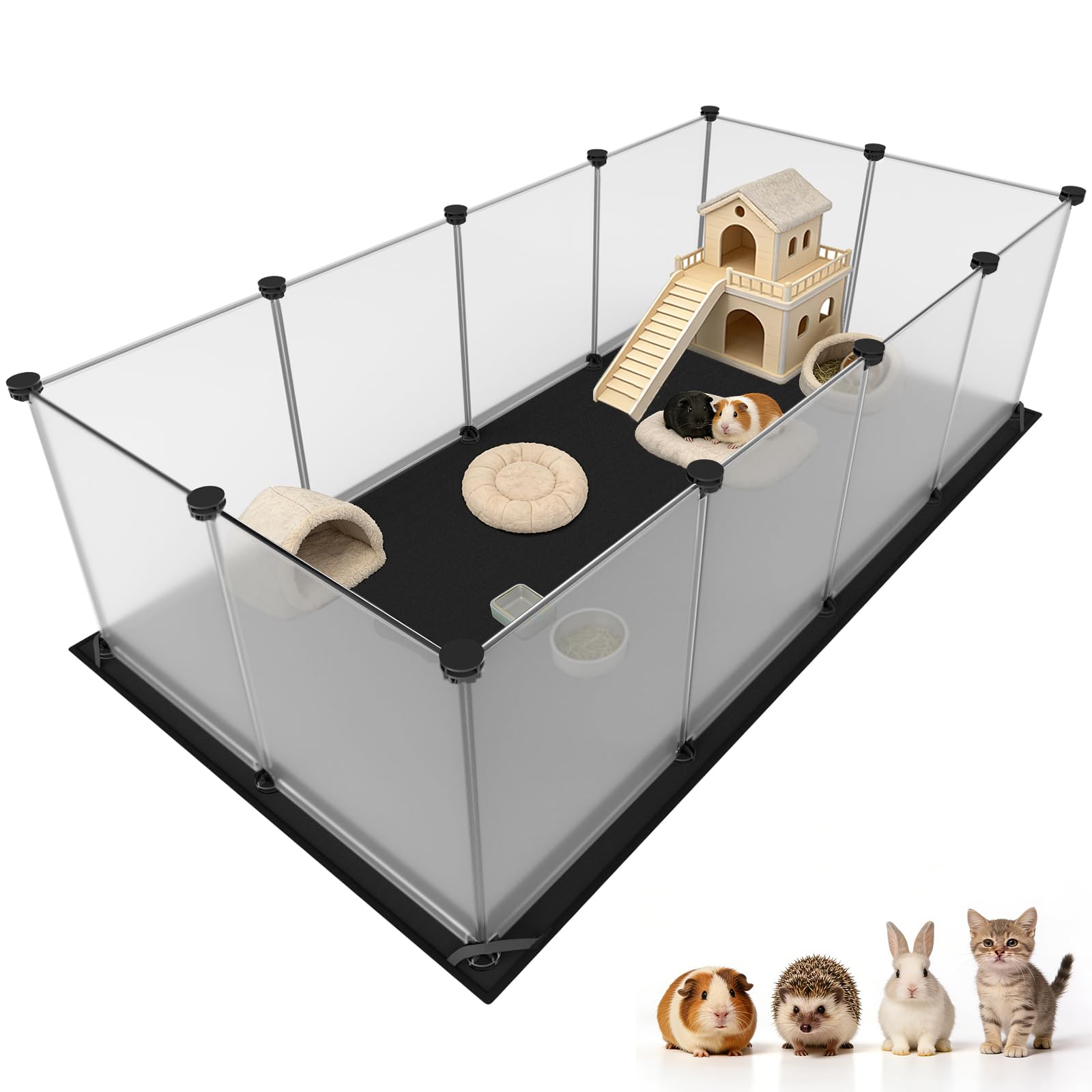 Aystkniet Meerschweinchen Käfig mit Wasserdichtem Boden, 122cm x 60cm x 40cm halbtransparentes Kleintierkäfig für Schildkröten, Igel, Welpen, Kätzchen, Rennmäuse,Hasen, Meerschweinchen gehege