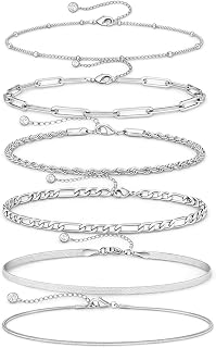 VAMA FASHIONS Trendy 6 Pcs Silver Plated Bracelets Hand Jewelry Paperclip Rope Snake Figaro Herringbone Beads Chain Bracel... Price In India