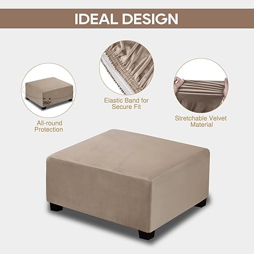 Miniatura 8 de NeColorLife Funda otomana de terciopelo para almacenamiento, funda gruesa y elástica para reposapiés, con banda elástica para otomana rectangular y