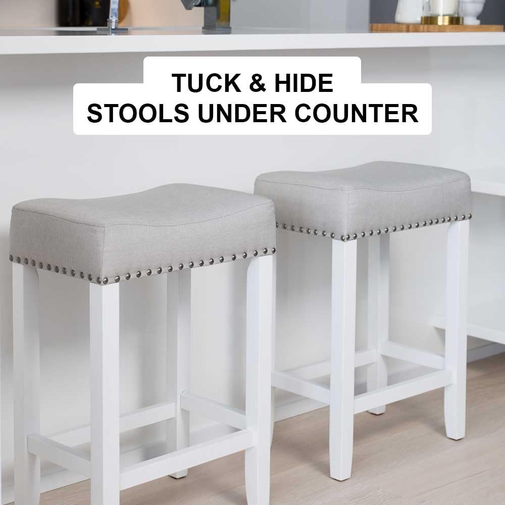 🔥 Flаѕh Sаlе Nathan James Hylie Nailhead Wood Pub-Height Kitchen Counter Bar Stool 24, Light Gray/White