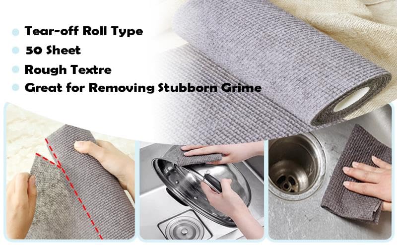 Image of Disposable wash Scrub Sheets, Daily Dish Scrubber, dishcloths 100sheets | for Washing Dishes and Cleaning Kitchen, Bathroom, Paper Towel Format, Multi-Purpose, Heavy Duty, Non-Scratch, 2rolls