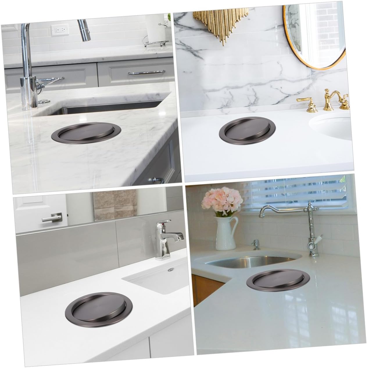 Homoyoyo Built-in Stainless Steel Trash Bin Swing Flap Lid, Recessed Kitchen Countertop Garbage Can Cover, Auto Balance Flap for Home Bathroom, Gunmetal Gray