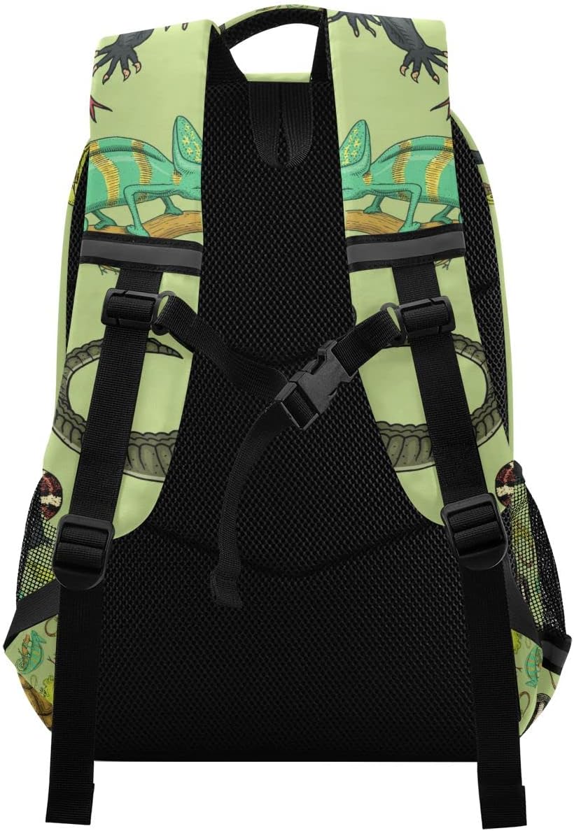 Snakes Lizard Chameleon and Turtle Animal Backpack with Reflective Stripes, Laptop School Book Bag Lightweight Computer Backpacks for Men Women Kids