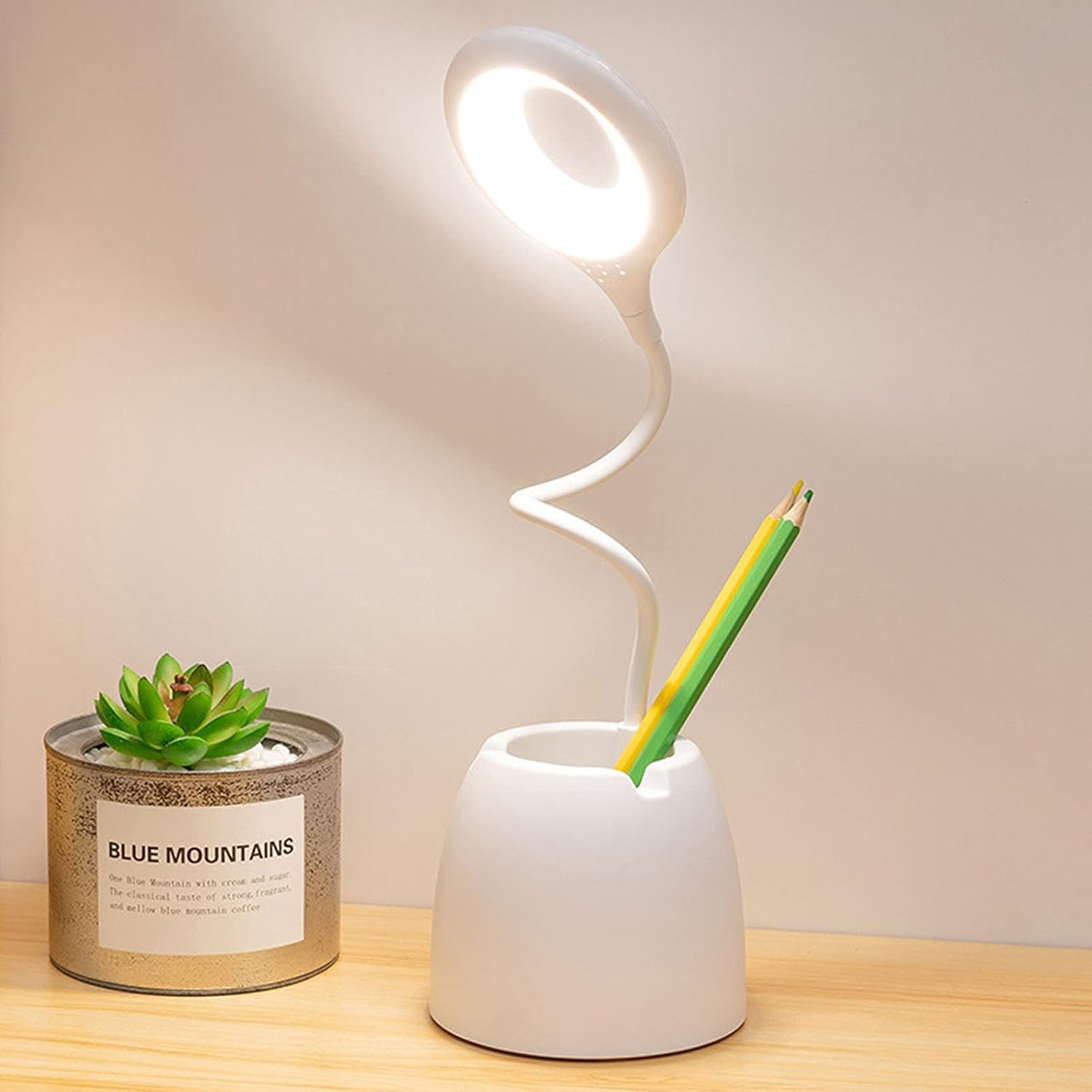 MPROW Rechargeable LED Study Lamp with Pen Stand & Mobile Holder | Touch Control Table Lamp with 3 Light Modes for Study Desk, Bedside, Office | USB Charging (White)-image-27
