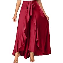 High Waisted Wrap Skirt Palazzo Pants Flowy Wide Leg Trousers Tie Waist Ruffle Maxi Length Boho Summer Vacation
