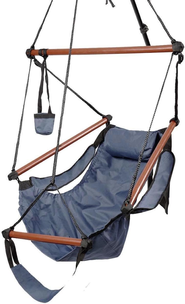 HPD Hammock Hanging Chair Air Deluxe Sky Swing Chair Solid Wood 250lb Outdoor Indoor (Blue)
