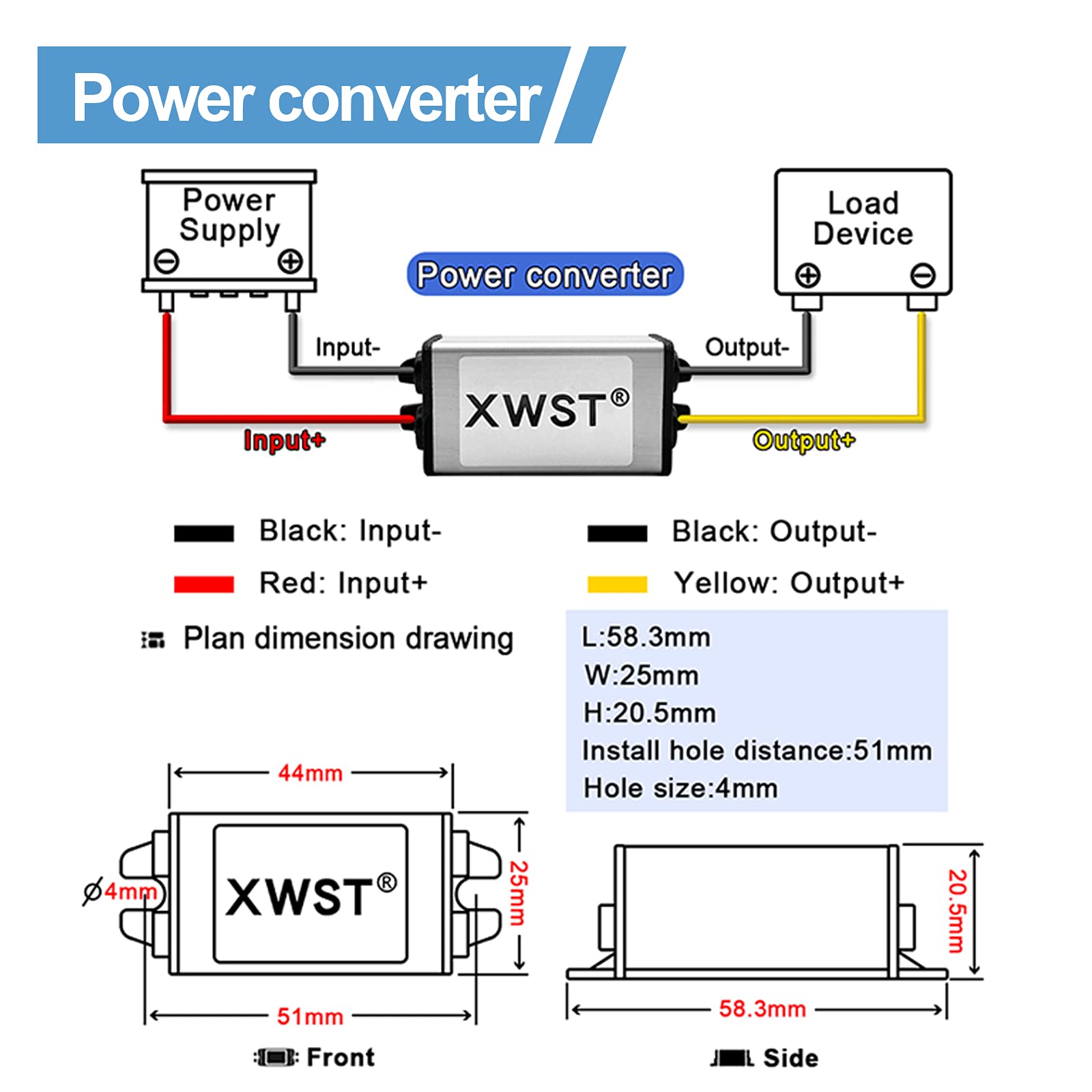 Convertitore Step-down DC 24V a 12V 1A 12W Trasformatore per Auto Camion Veicolo Solar System