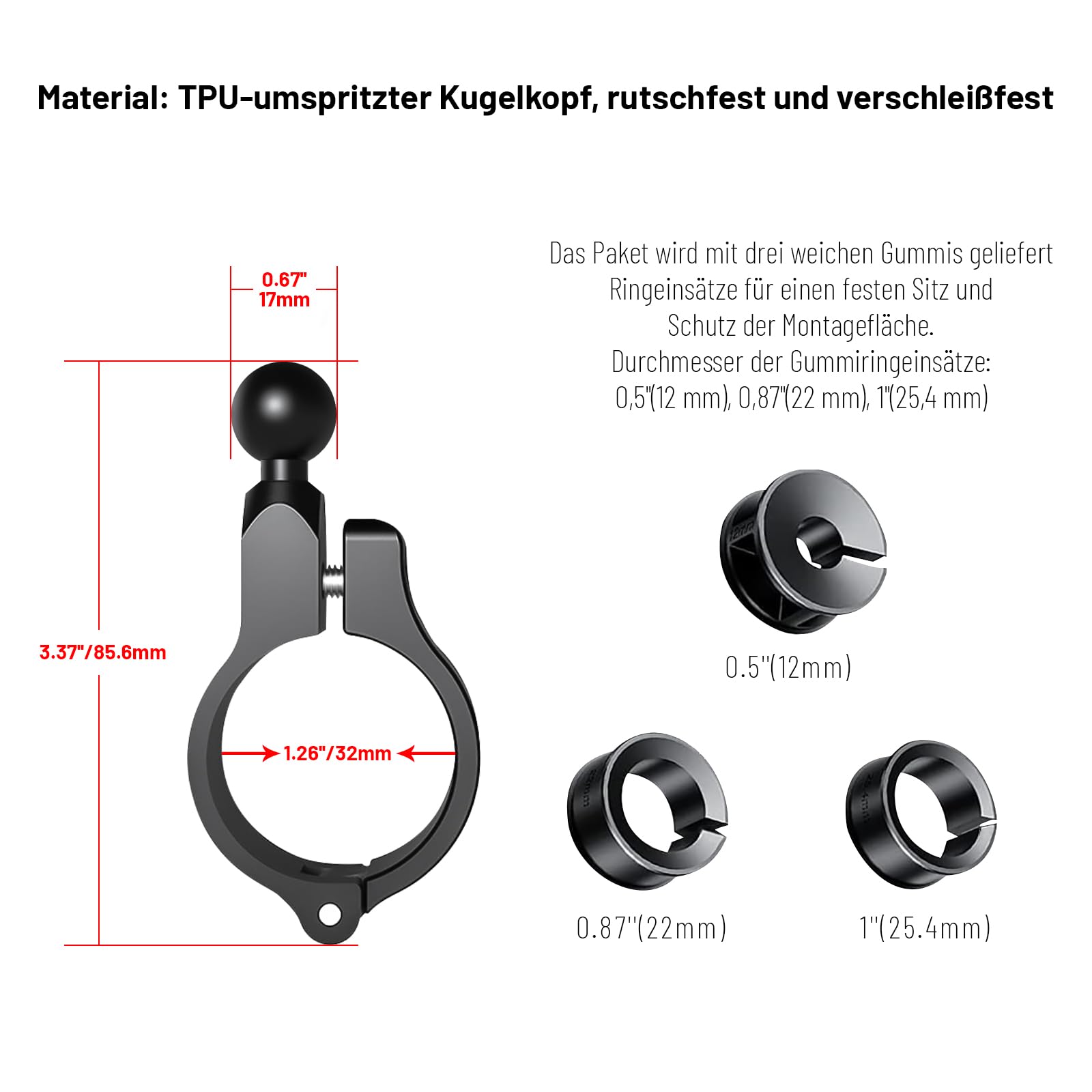 Supporto a sfera da 0,67 pollici, compatibile con Ram Mount Supporto per cellulare per moto, accessori per bicicletta, profilo in alluminio (R3-B-01)