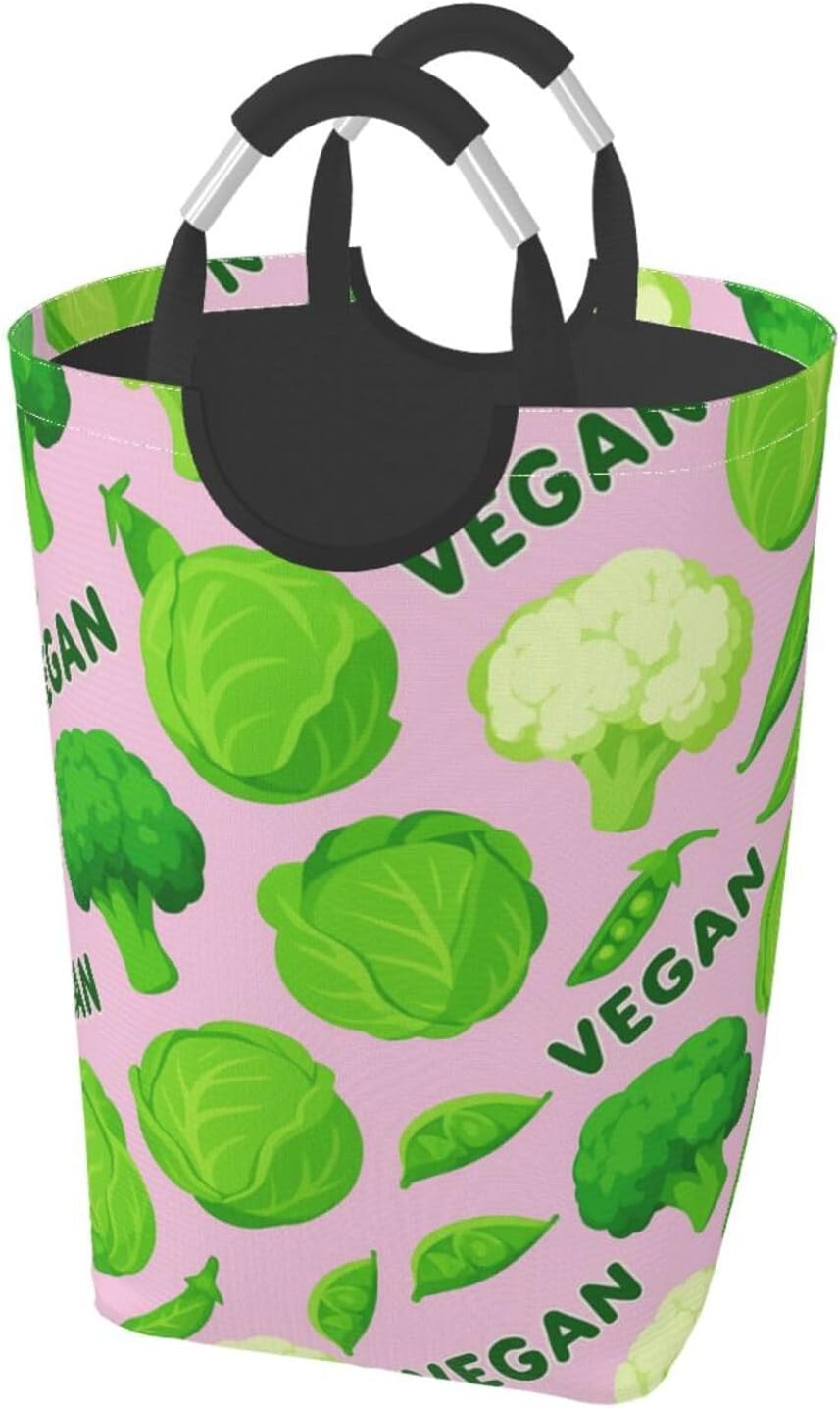 50l Laundry Basket Broccoli Vegan Green Waterproof Laundry Hamper Foldable Clothes Laundry Bag With Handles