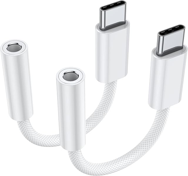 JXMOX USB Type C to 3.5mm Female Headphone Jack Adapter (2-Pack), USB C to Aux Audio Dongle Cable Cord Compatible with Samsung Galaxy S23 S22 S21 S20 Ultra,Note 20 10 Plus,iPad Pro,MacBook,Pixel XL