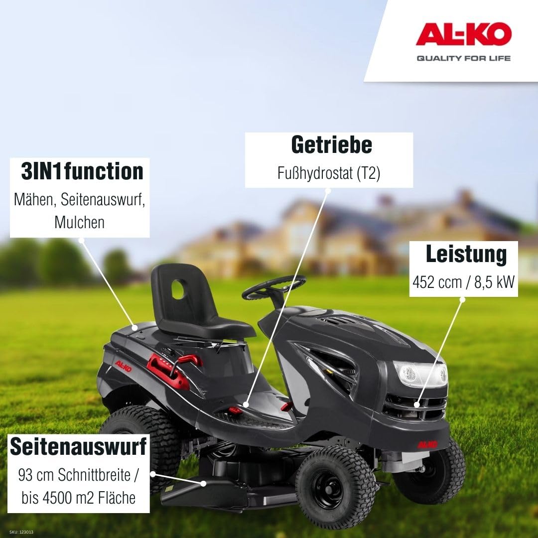 AL-KO Benzin-Rasentraktor Easy 15-93.2 HDS-A, 8.5 kW Motorleistung, 93 cm Schnittbreite, Seitenauswurf, stufenloses Fußhydrostat-Getriebe, für Flächen bis 4500 m²
