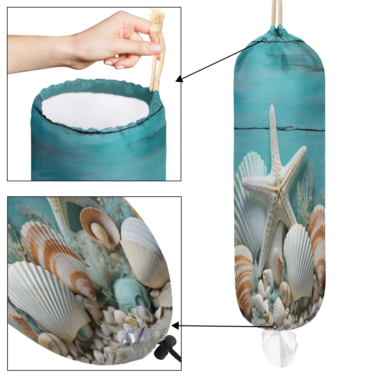 Qureza Wall Hanging Trash Bag Holder Mesh Plastic Bag Dispenser With Hanging Strap, Reusable Garbage Bag Organizer For Kitchen, Bathroom, And Laundry